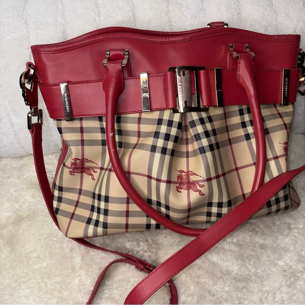Burberry Red and Beige Plaid Shoulder Bag Authentic Vintage